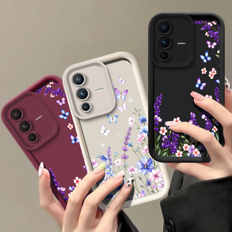 Vivo V40 - 라벤더 나비 무늬 스마트폰 케이스 (Vivo